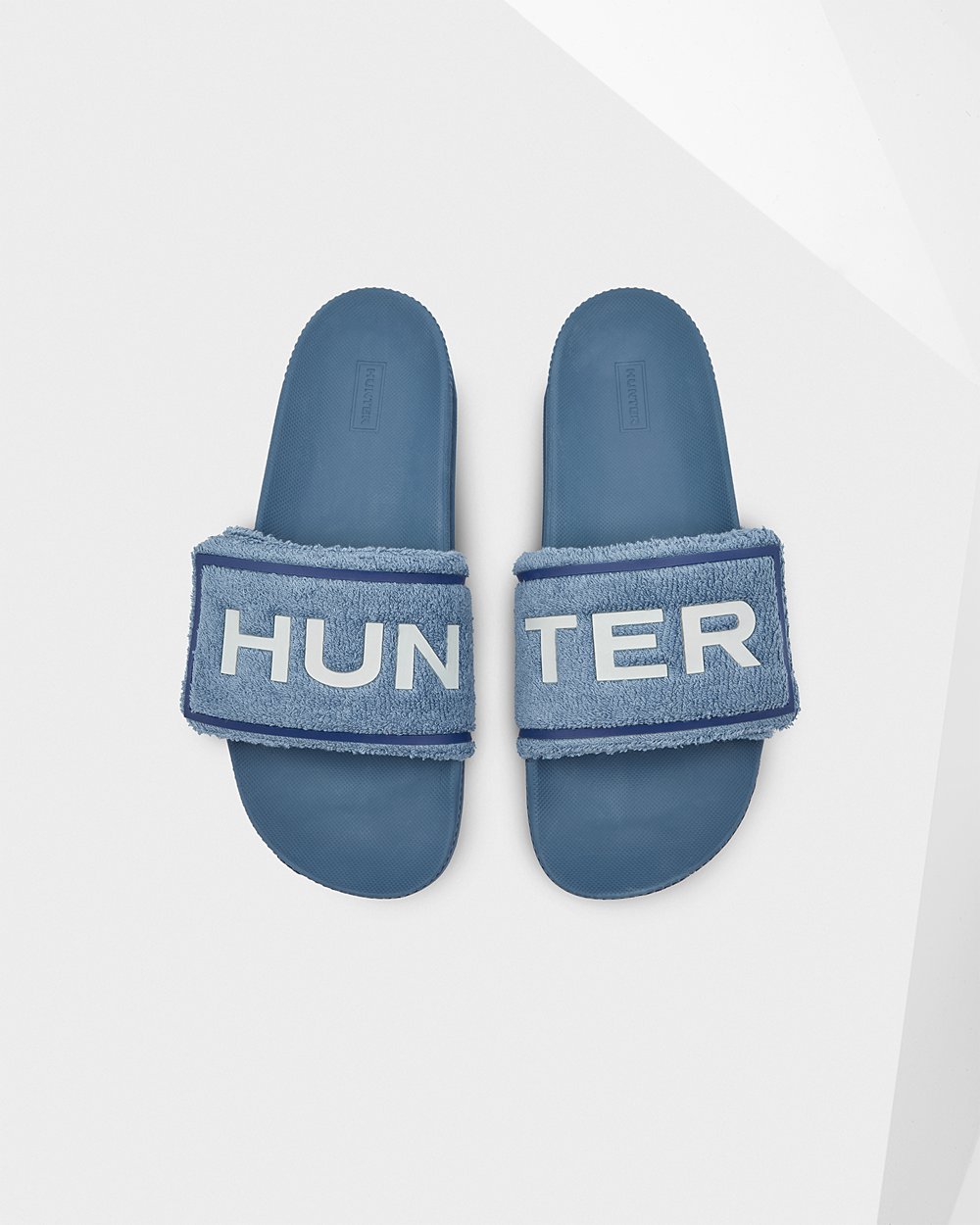Mens Slides - Hunter Original Terry Towelling Logo Adjustable (86LFJTCIS) - Blue